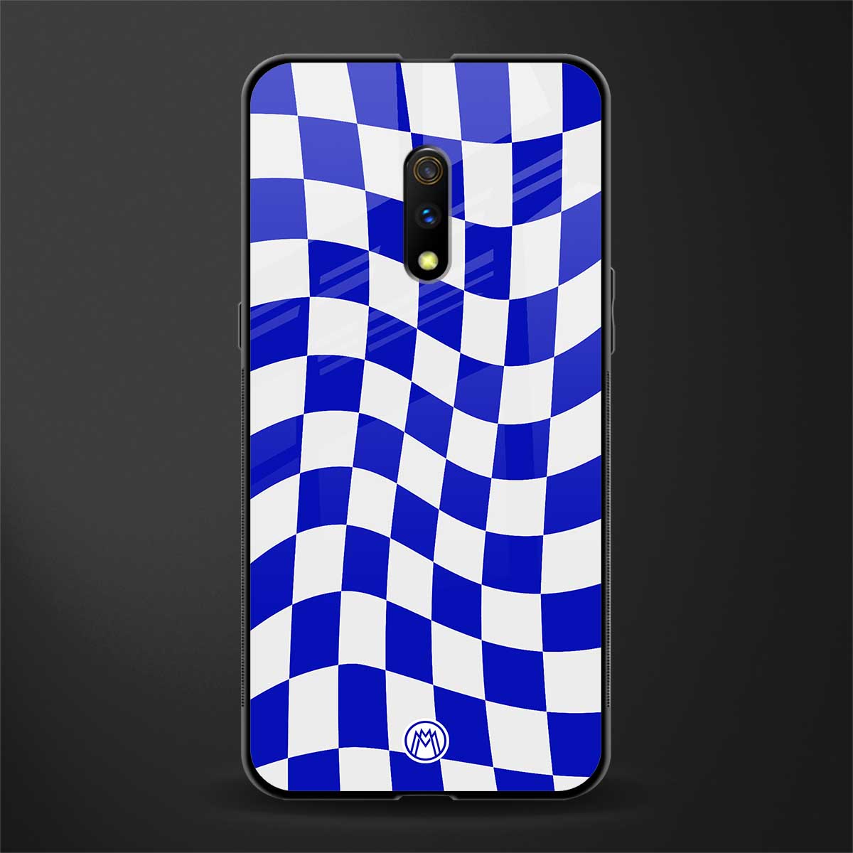 blue white trippy check pattern glass case for oppo k3 image