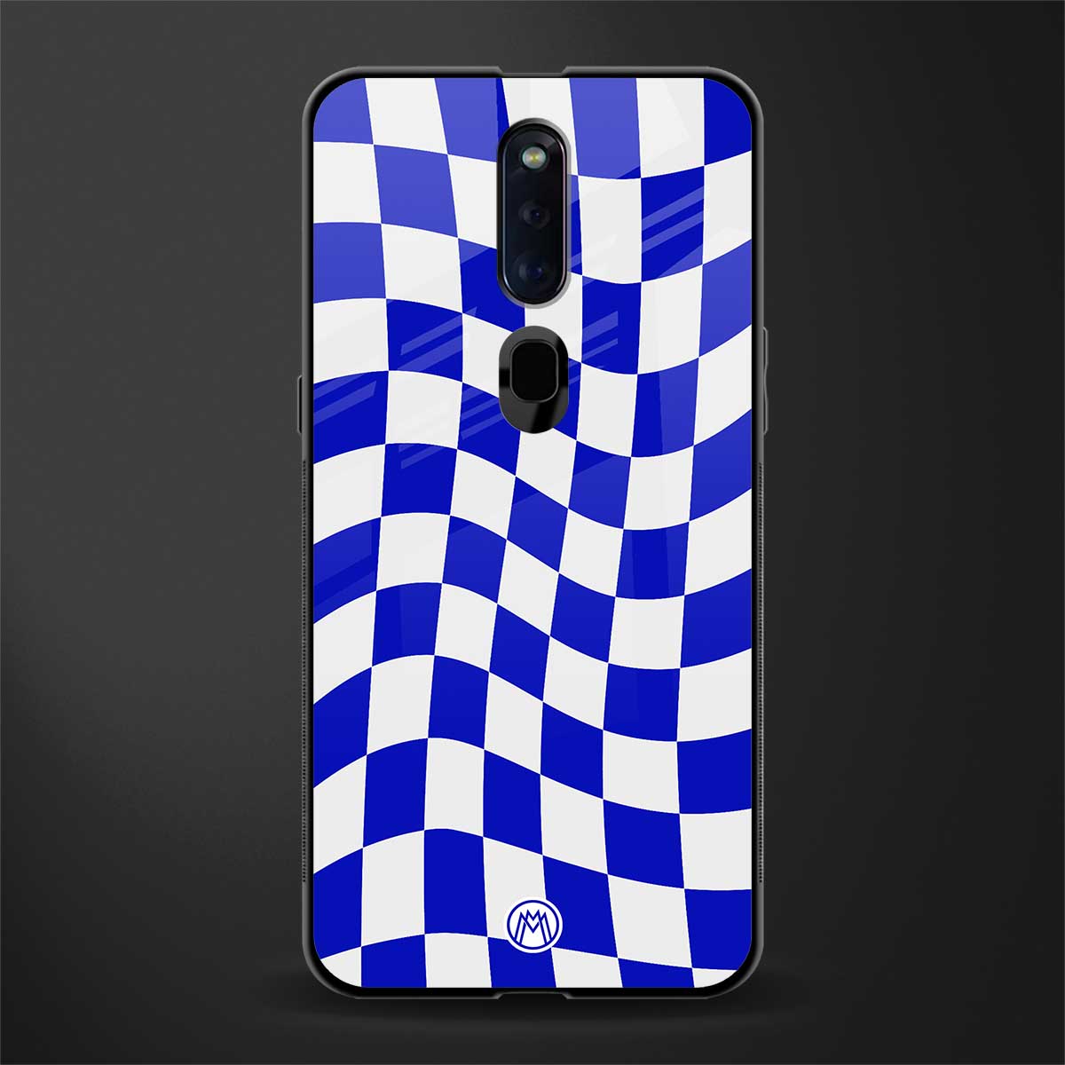 blue white trippy check pattern glass case for oppo f11 pro image