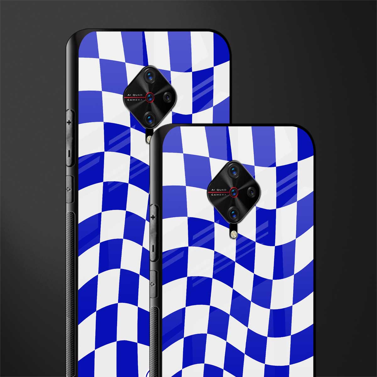 blue white trippy check pattern glass case for vivo s1 pro image-2