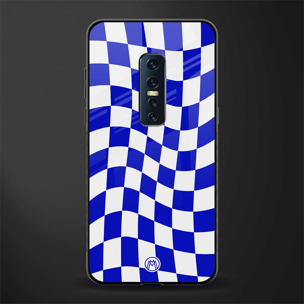 blue white trippy check pattern glass case for vivo v17 pro image