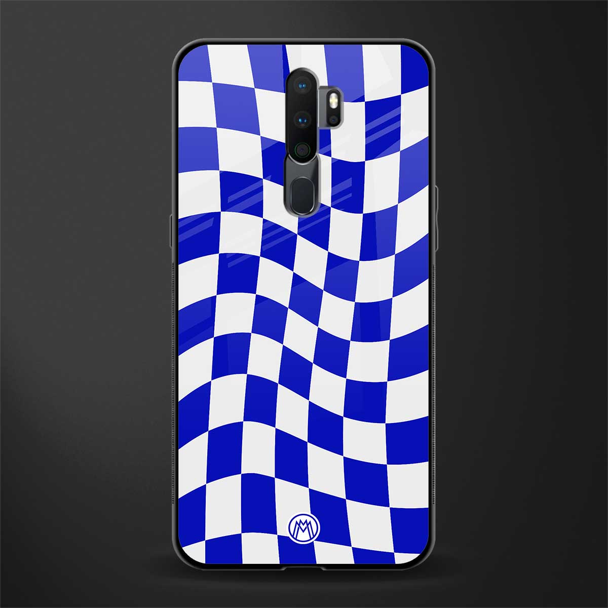 blue white trippy check pattern glass case for oppo a9 2020 image