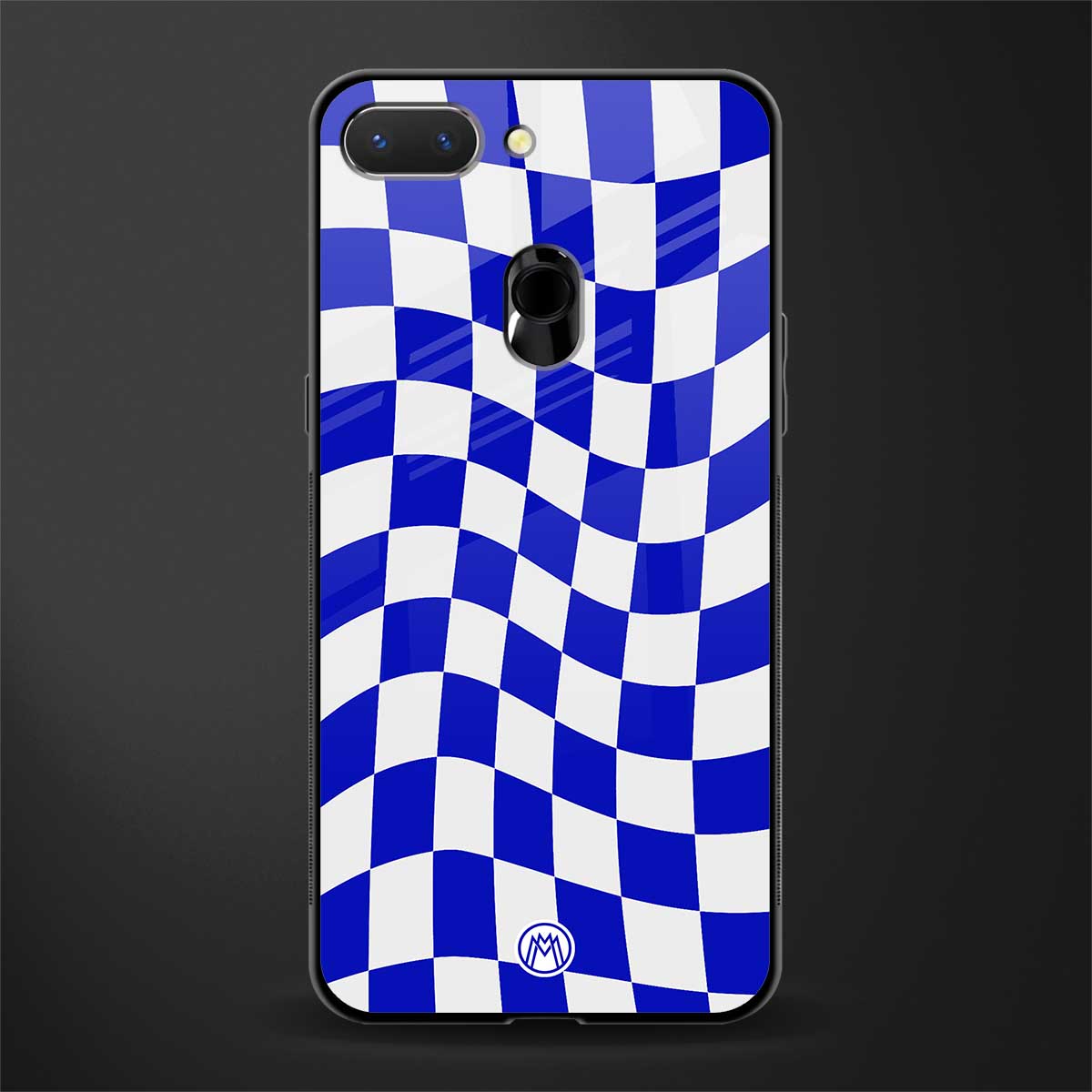 blue white trippy check pattern glass case for oppo a5 image