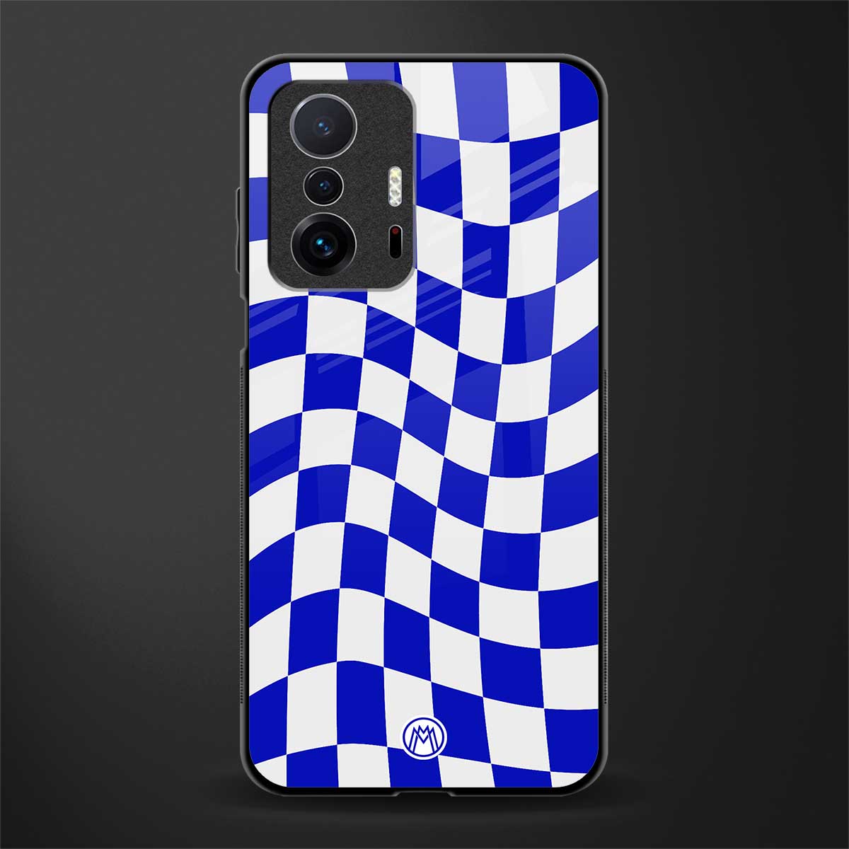 blue white trippy check pattern glass case for mi 11t pro 5g image