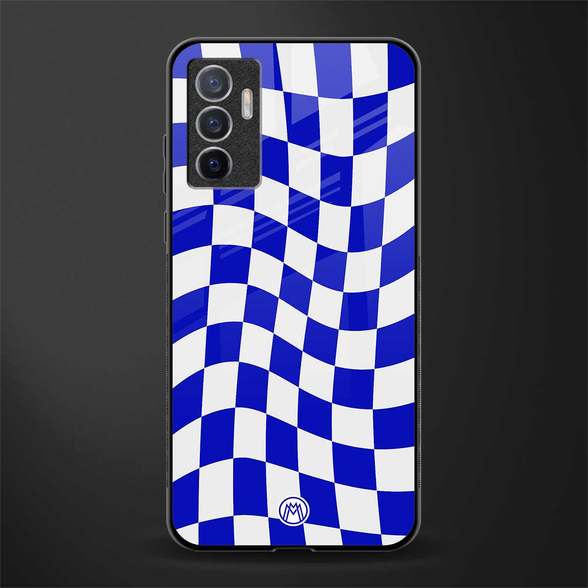 blue white trippy check pattern glass case for vivo v23e image