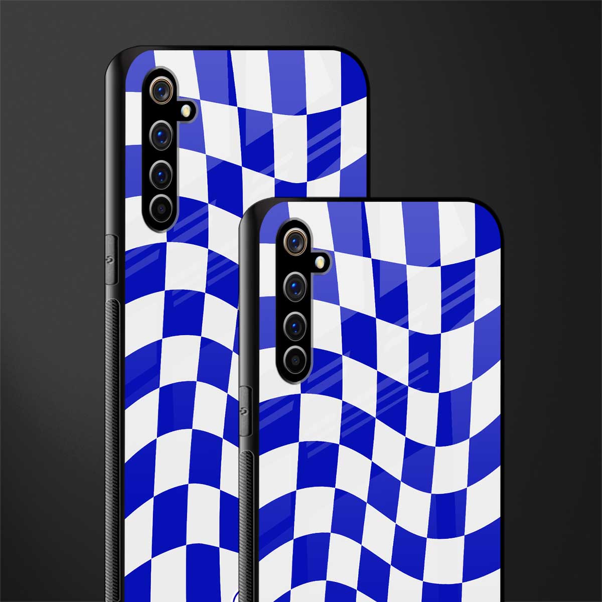 blue white trippy check pattern glass case for realme x50 pro image-2