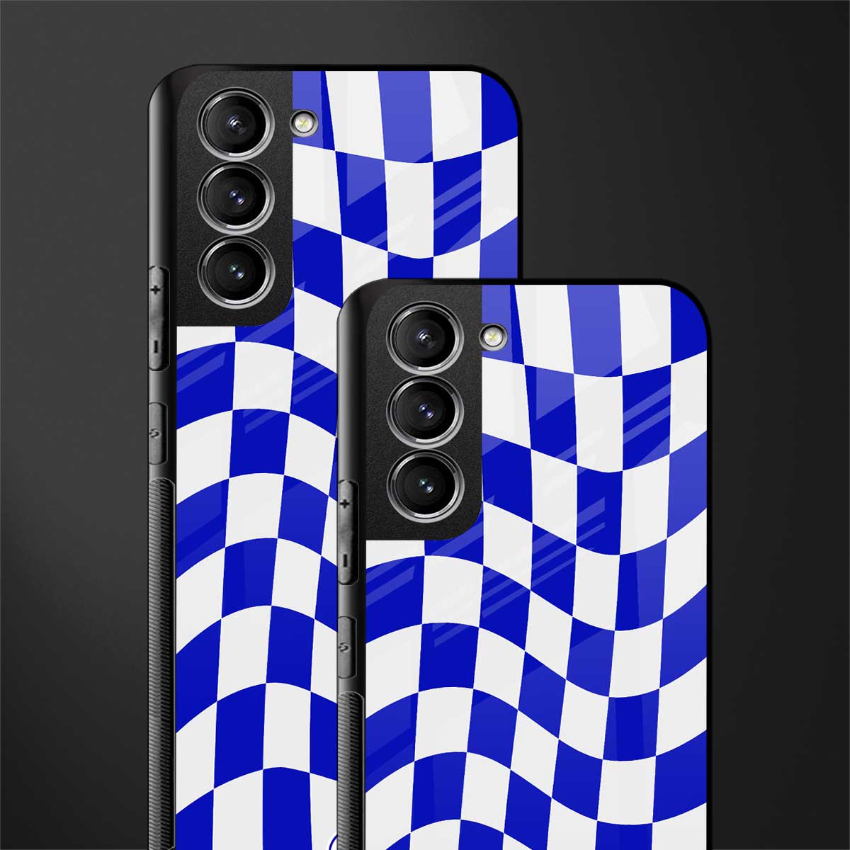blue white trippy check pattern glass case for samsung galaxy s21 plus image-2