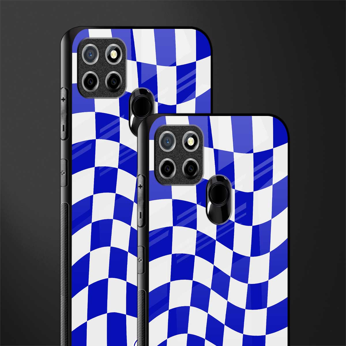blue white trippy check pattern glass case for realme narzo 20 image-2