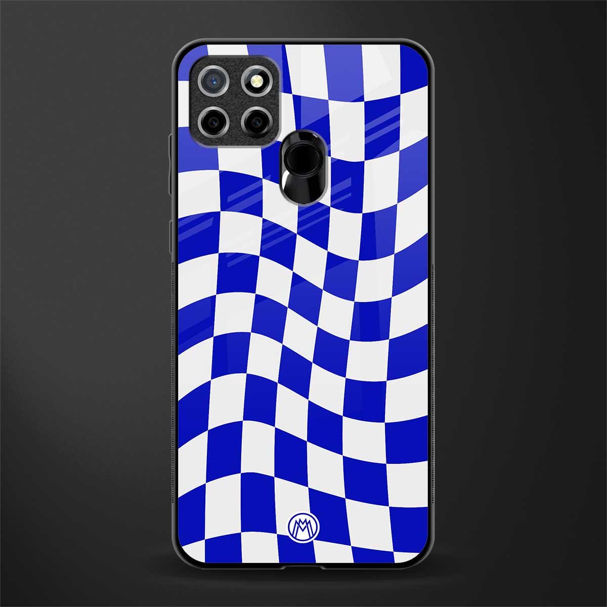 blue white trippy check pattern glass case for realme narzo 20 image