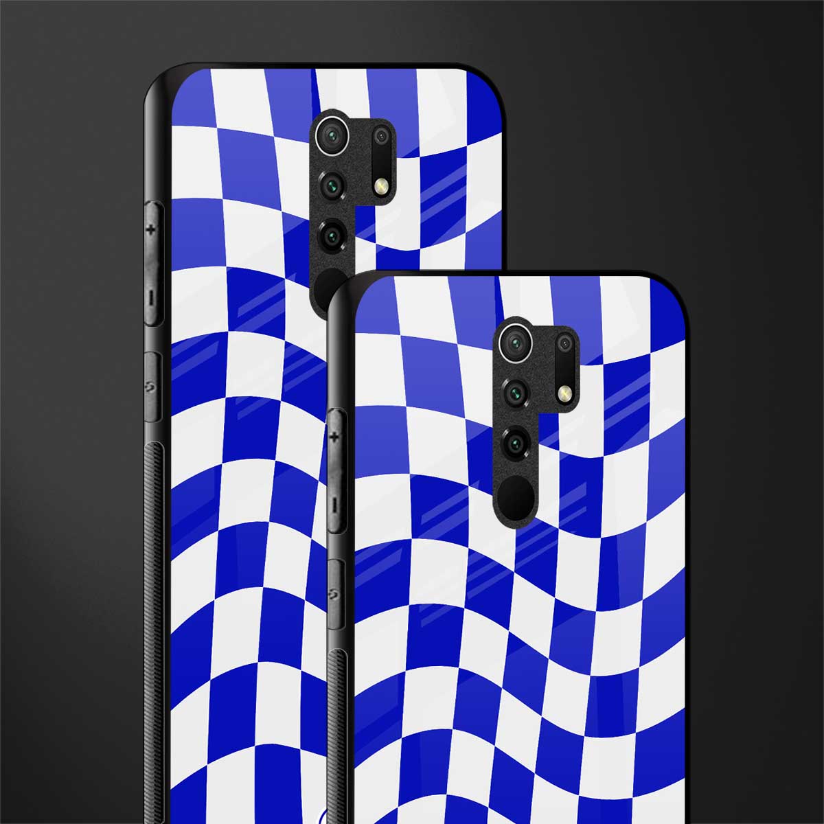 blue white trippy check pattern glass case for poco m2 reloaded image-2