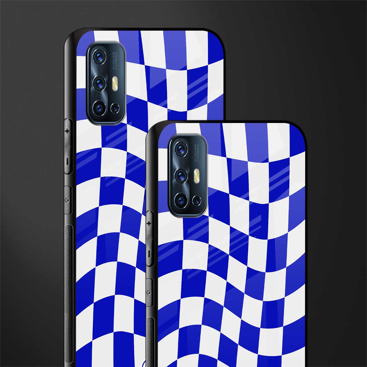 blue white trippy check pattern glass case for vivo v17 image-2