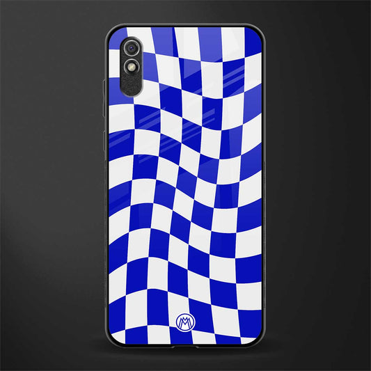 blue white trippy check pattern glass case for redmi 9a image