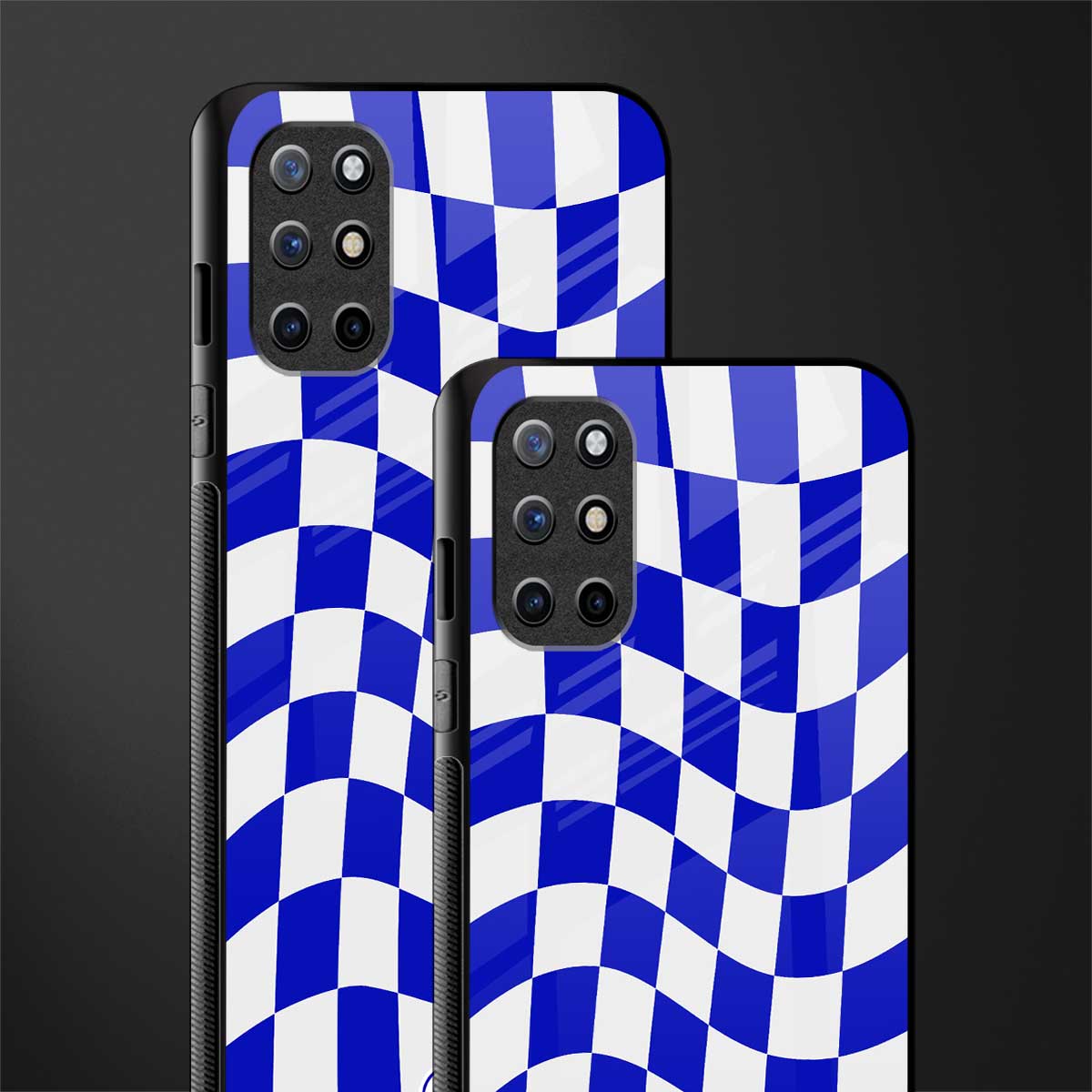 blue white trippy check pattern glass case for oneplus 8t image-2