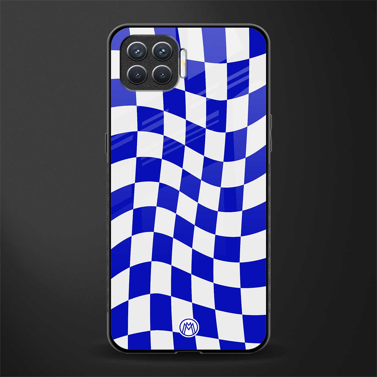 blue white trippy check pattern glass case for oppo f17 pro image