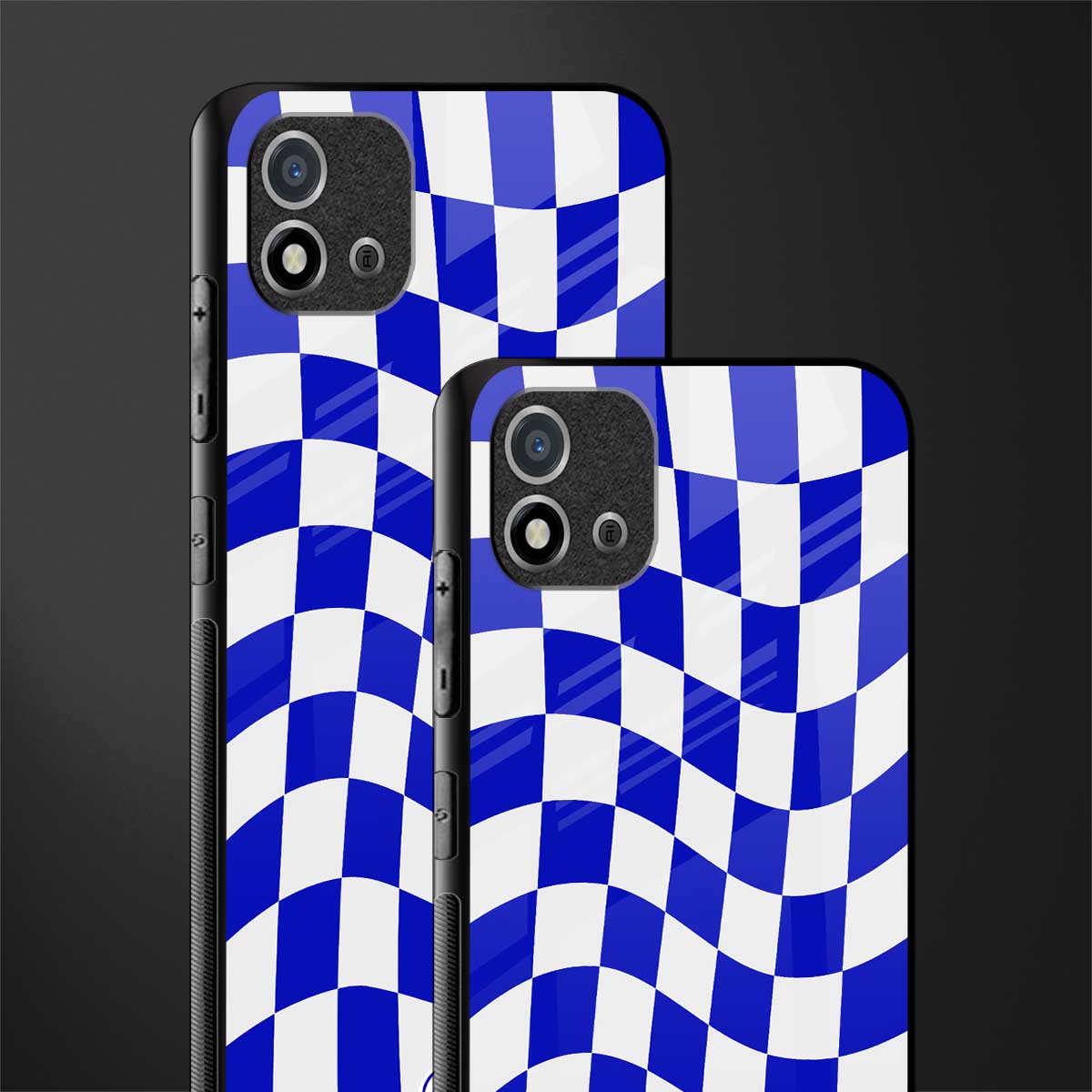blue white trippy check pattern glass case for realme c20 image-2