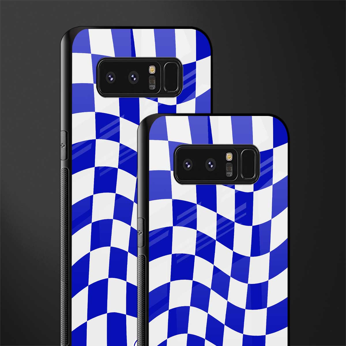 blue white trippy check pattern glass case for samsung galaxy note 8 image-2