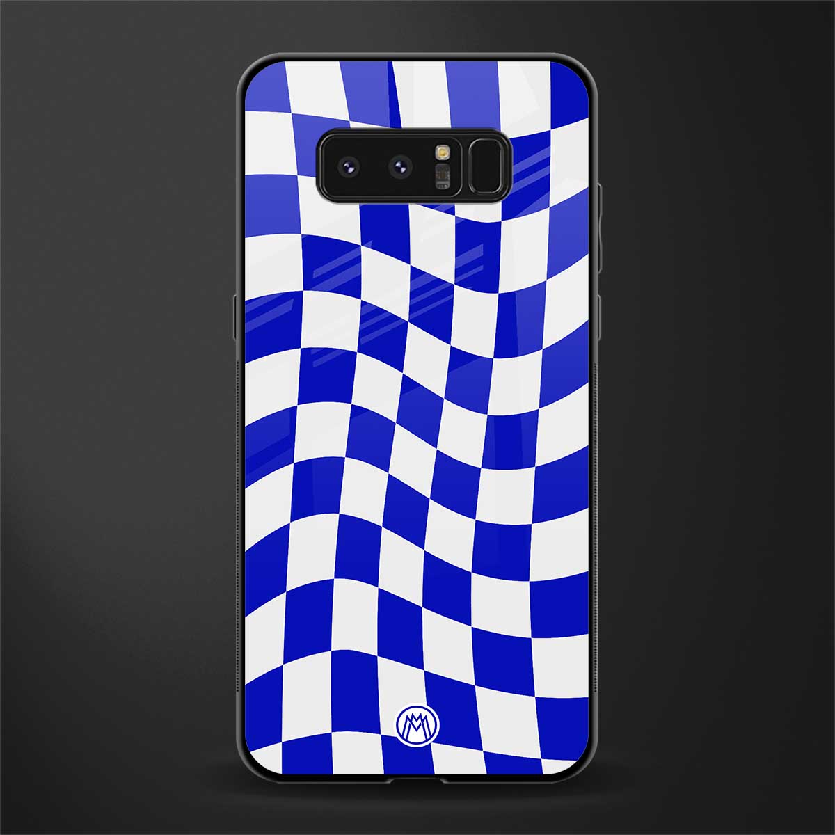 blue white trippy check pattern glass case for samsung galaxy note 8 image