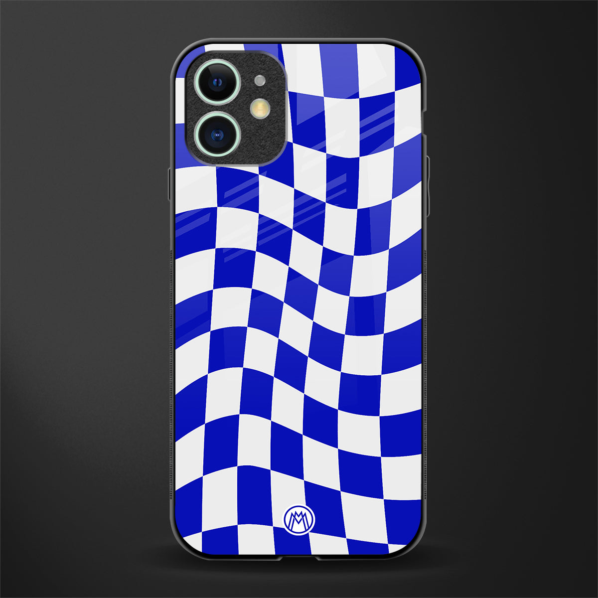 blue white trippy check pattern glass case for iphone 11 image