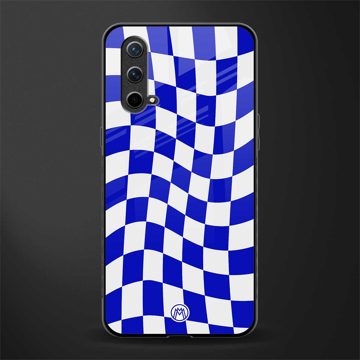 blue white trippy check pattern glass case for oneplus nord ce 5g image
