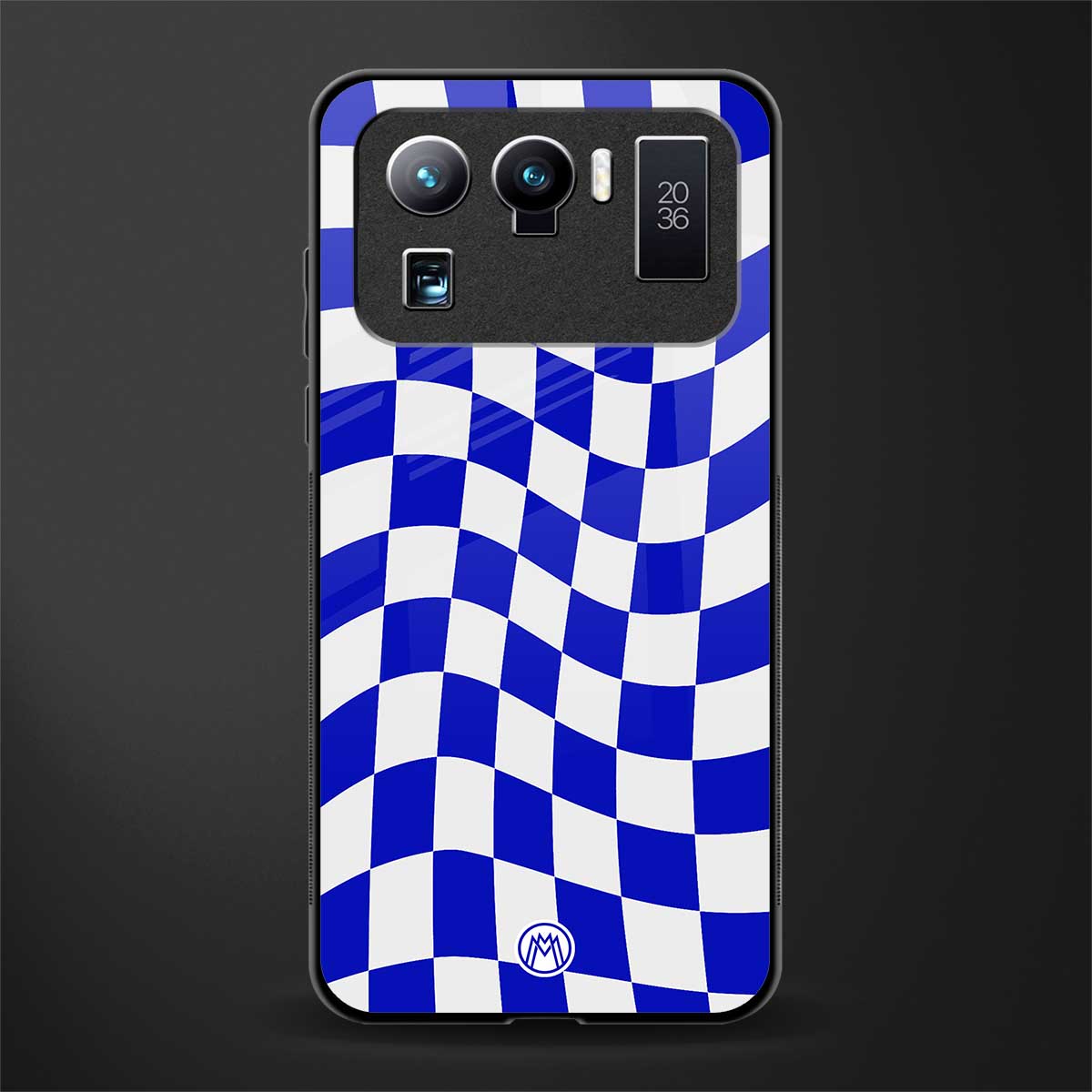 blue white trippy check pattern glass case for mi 11 ultra 5g image