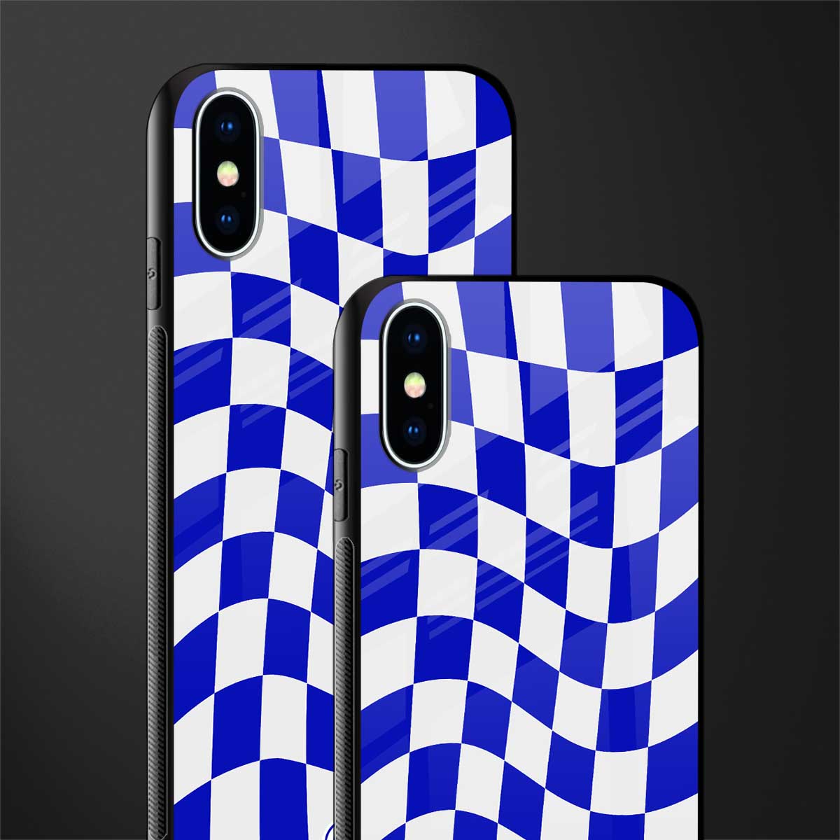 blue white trippy check pattern glass case for iphone x image-2