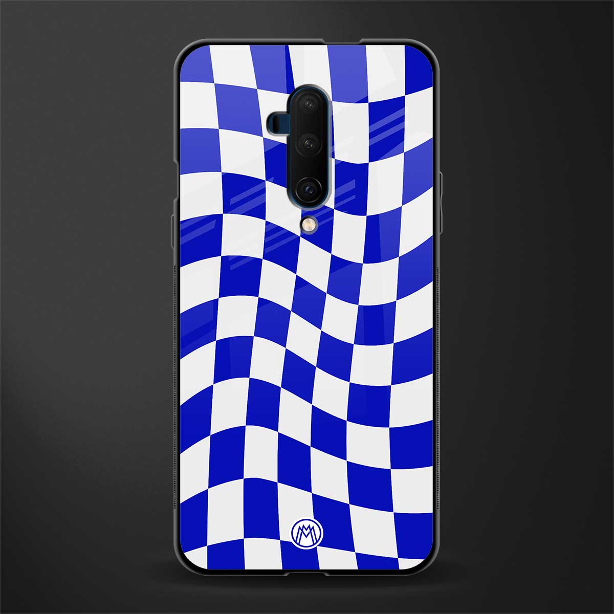 blue white trippy check pattern glass case for oneplus 7t pro image