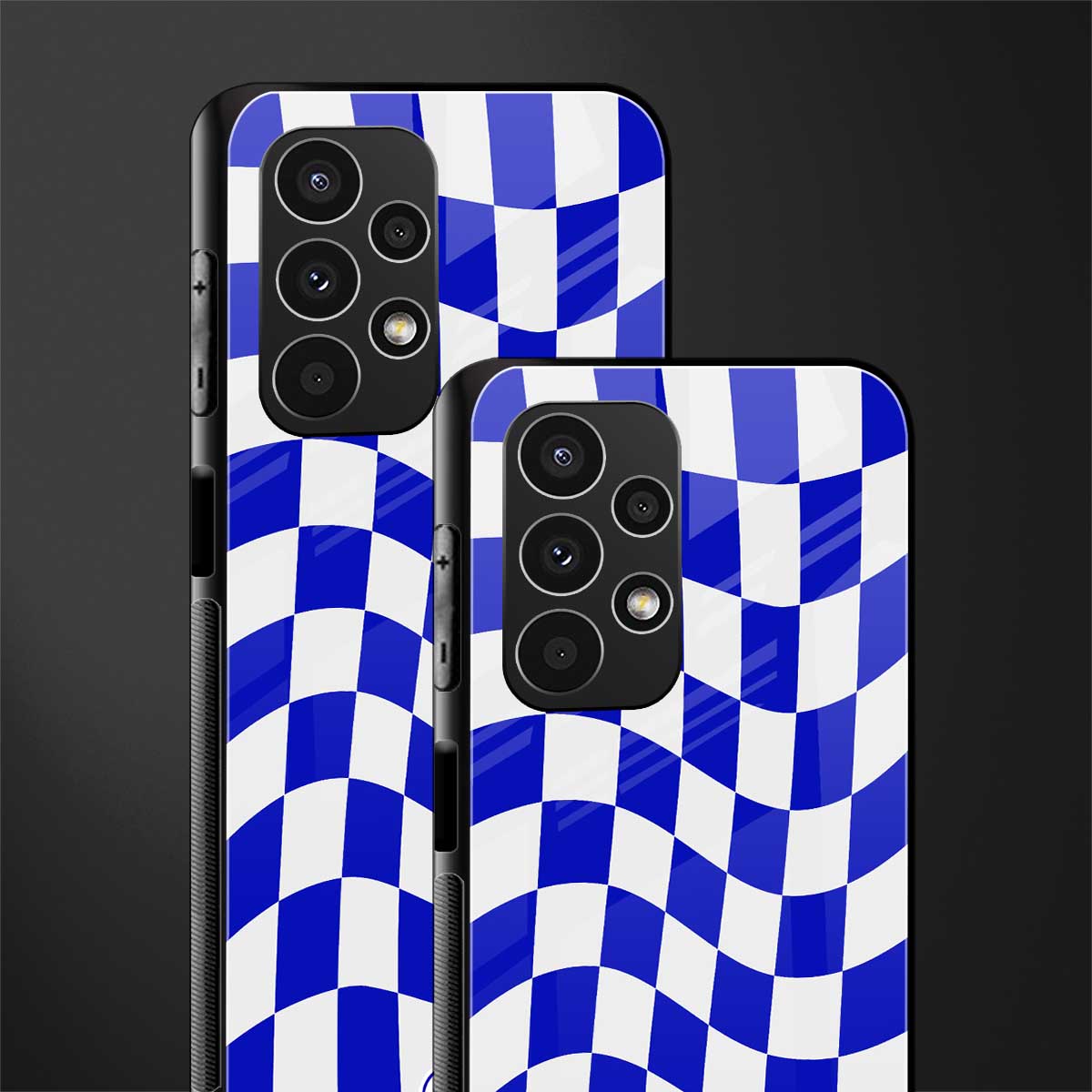 blue white trippy check pattern back phone cover | glass case for samsung galaxy a13 4g