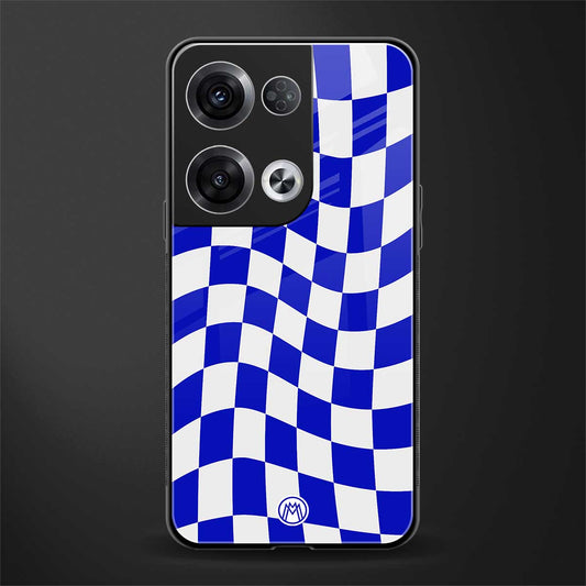blue white trippy check pattern back phone cover | glass case for oppo reno 8 pro