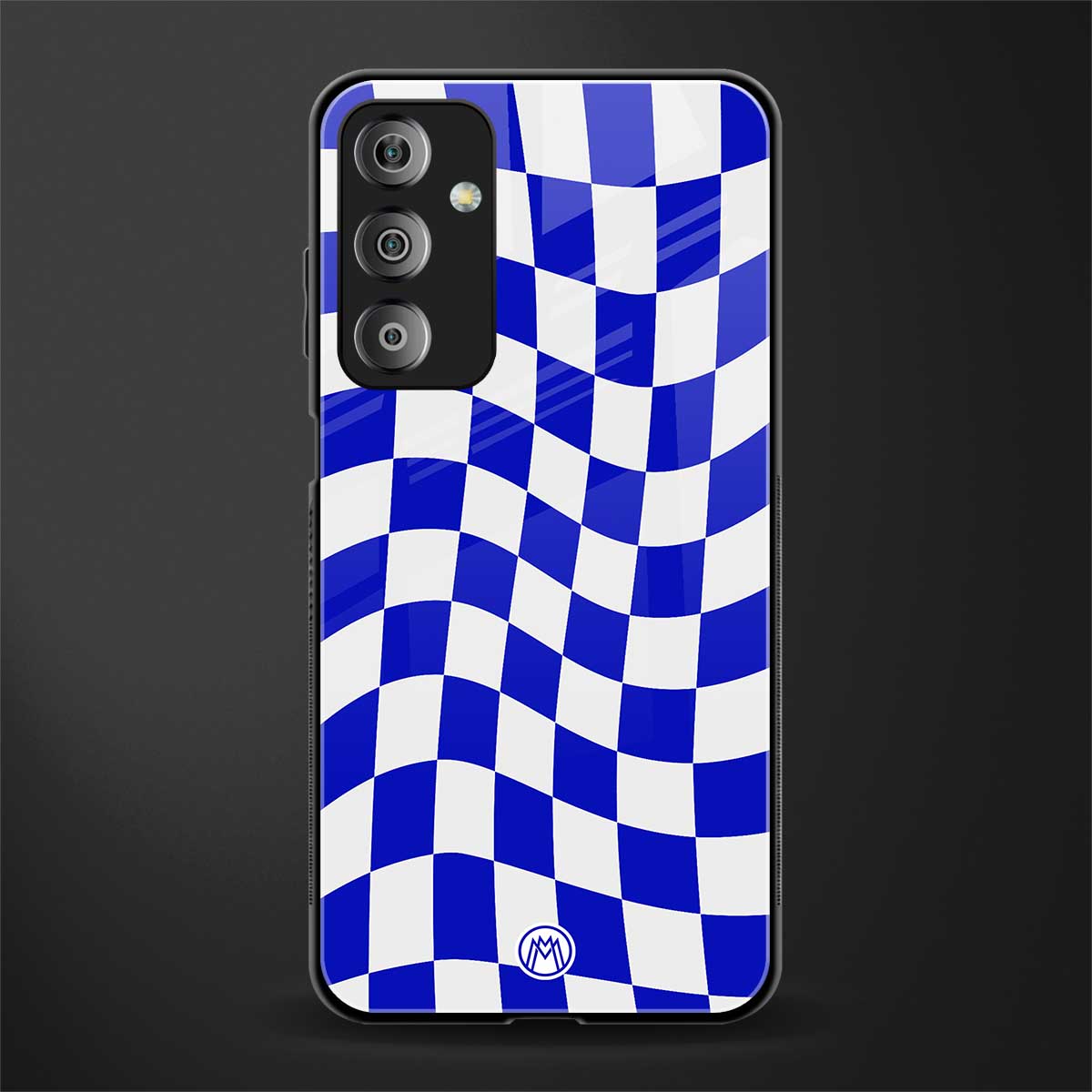 blue white trippy check pattern back phone cover | glass case for samsung galaxy f23 5g