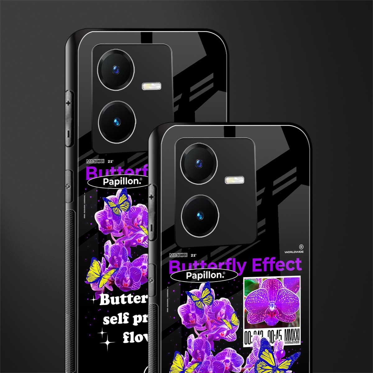 butterfly effect back phone cover | glass case for vivo y22