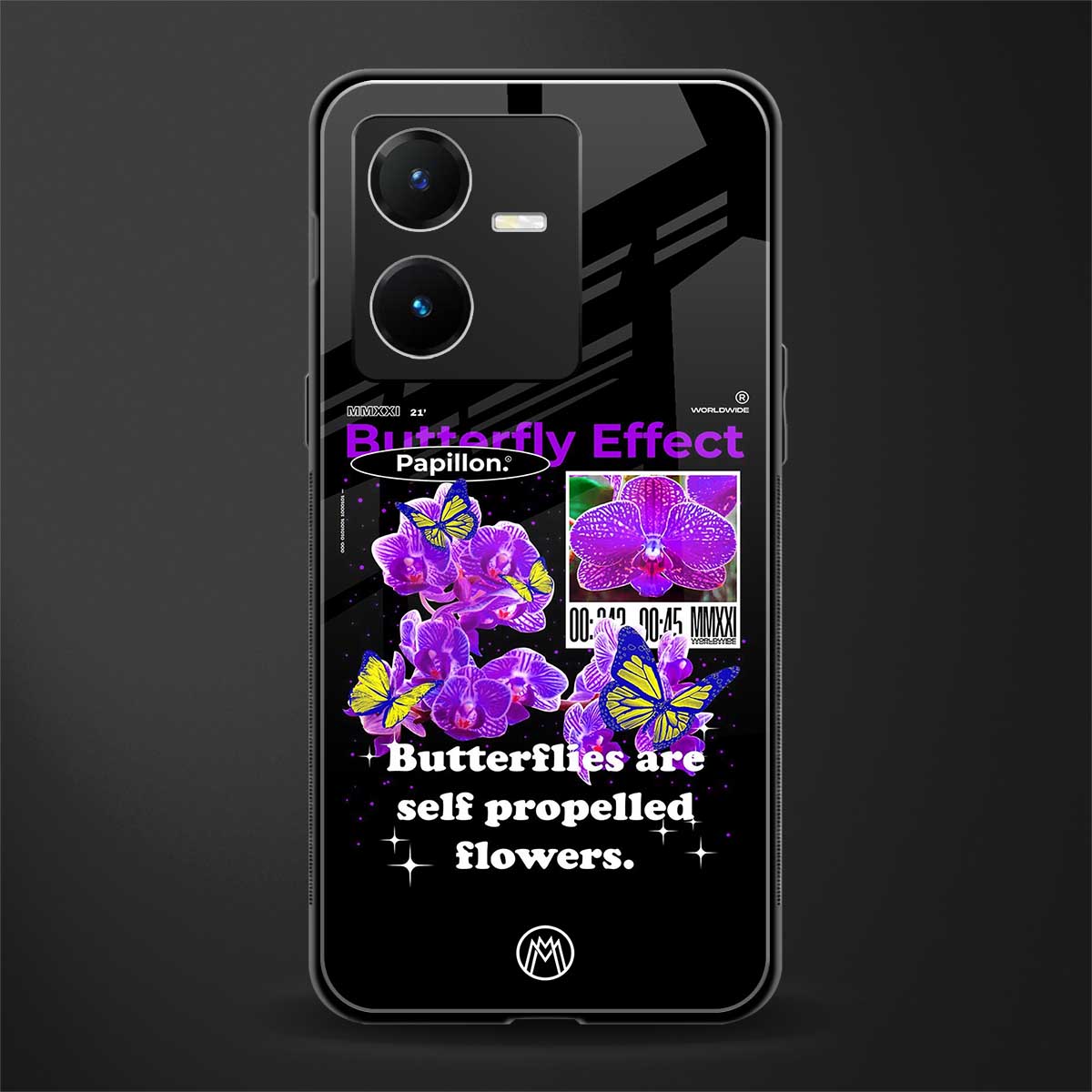 butterfly effect back phone cover | glass case for vivo y22