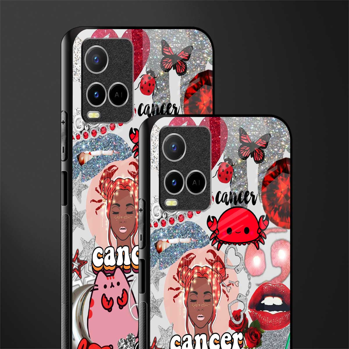 cancer aesthetic collage glass case for vivo y33s vivo y33t image-2