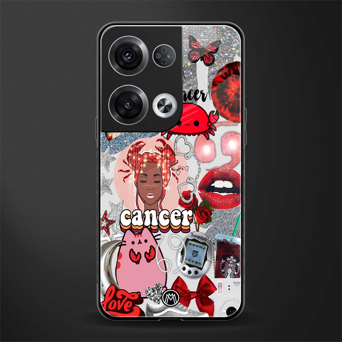 cancer aesthetic collage back phone cover | glass case for oppo reno 8
