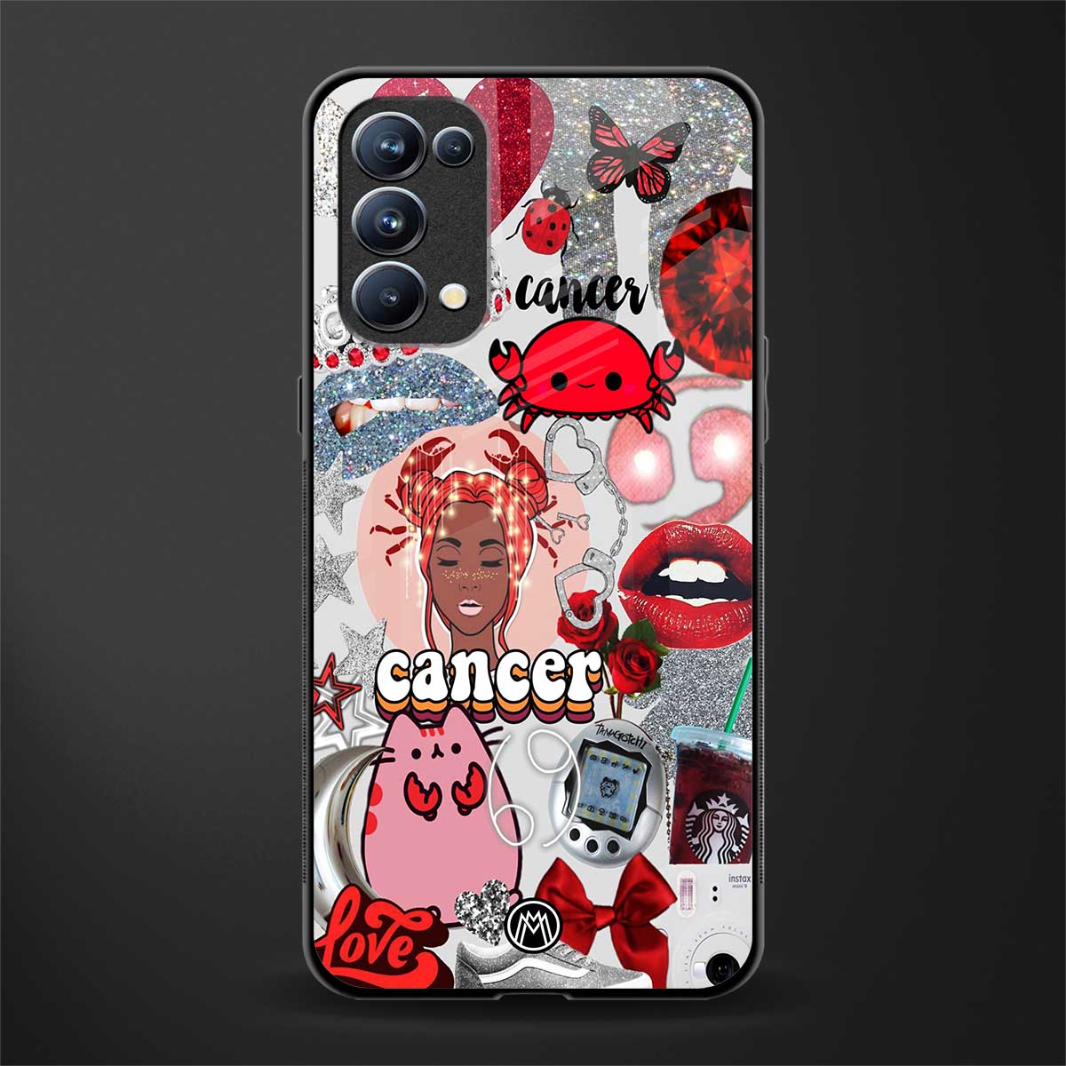 cancer aesthetic collage back phone cover | glass case for oppo reno 5
