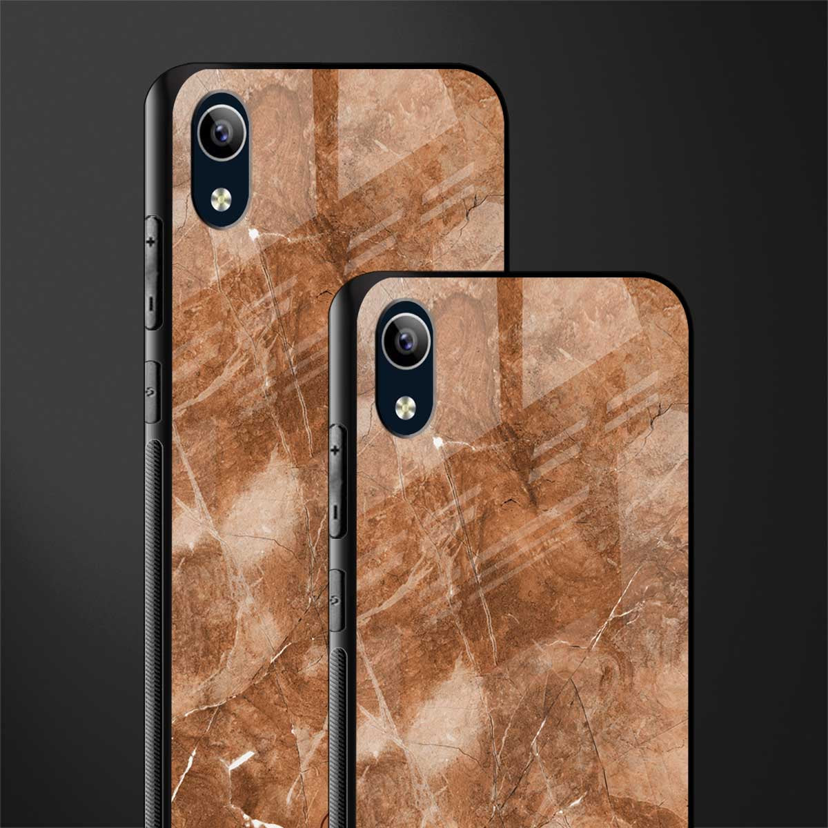 caramel brown marble glass case for vivo y1s without fingerprint image-2