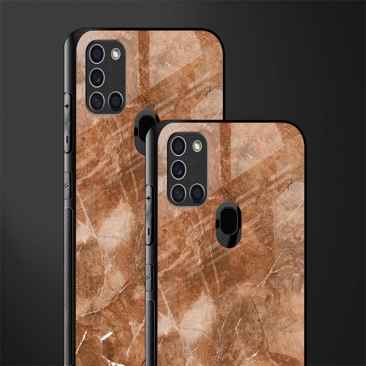 caramel brown marble glass case for samsung galaxy a21s image-2
