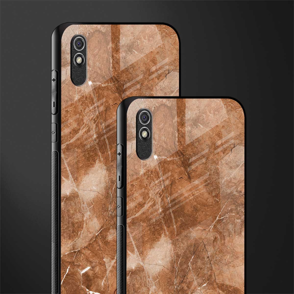 caramel brown marble glass case for redmi 9a image-2