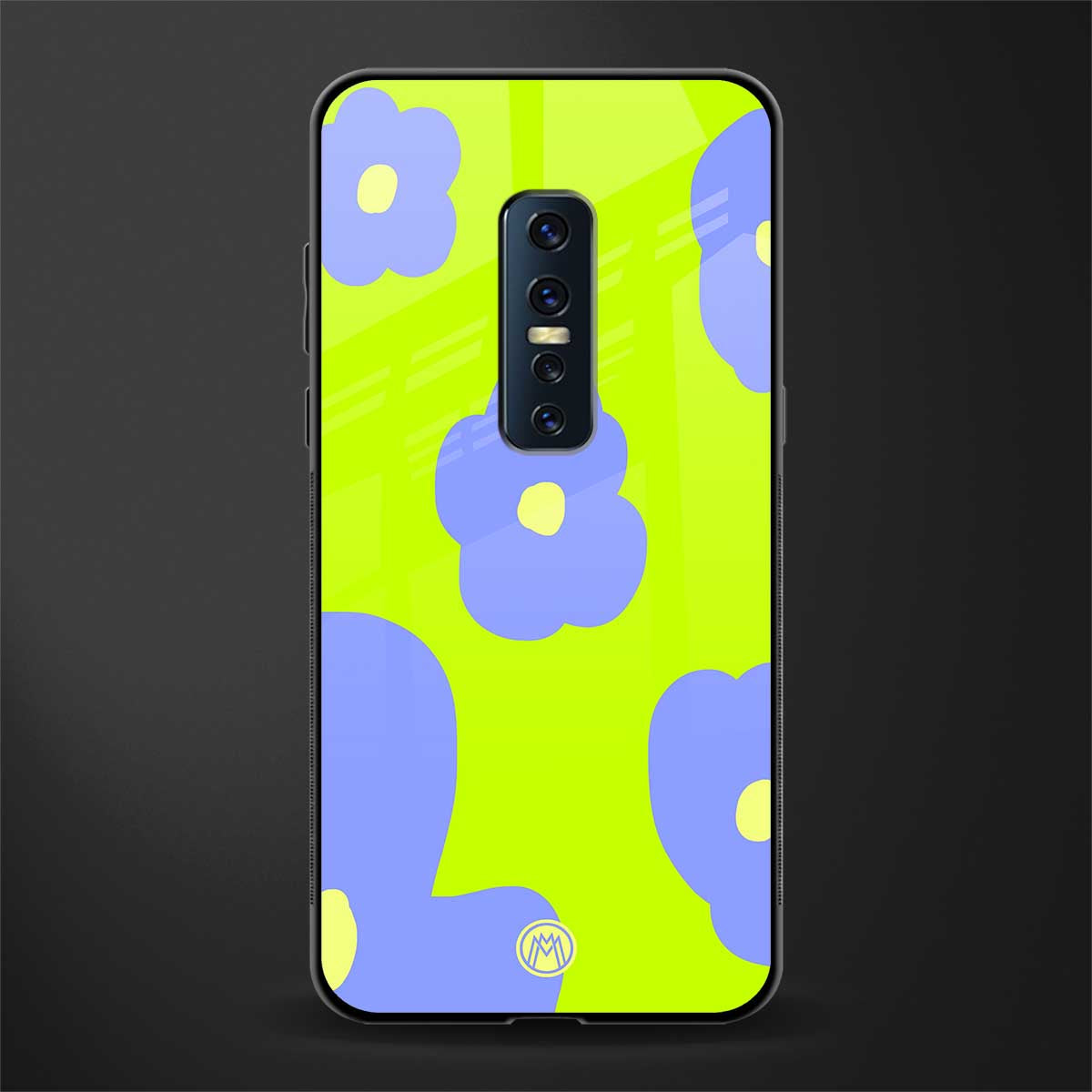 chartreuse arctic flowers glass case for vivo v17 pro image