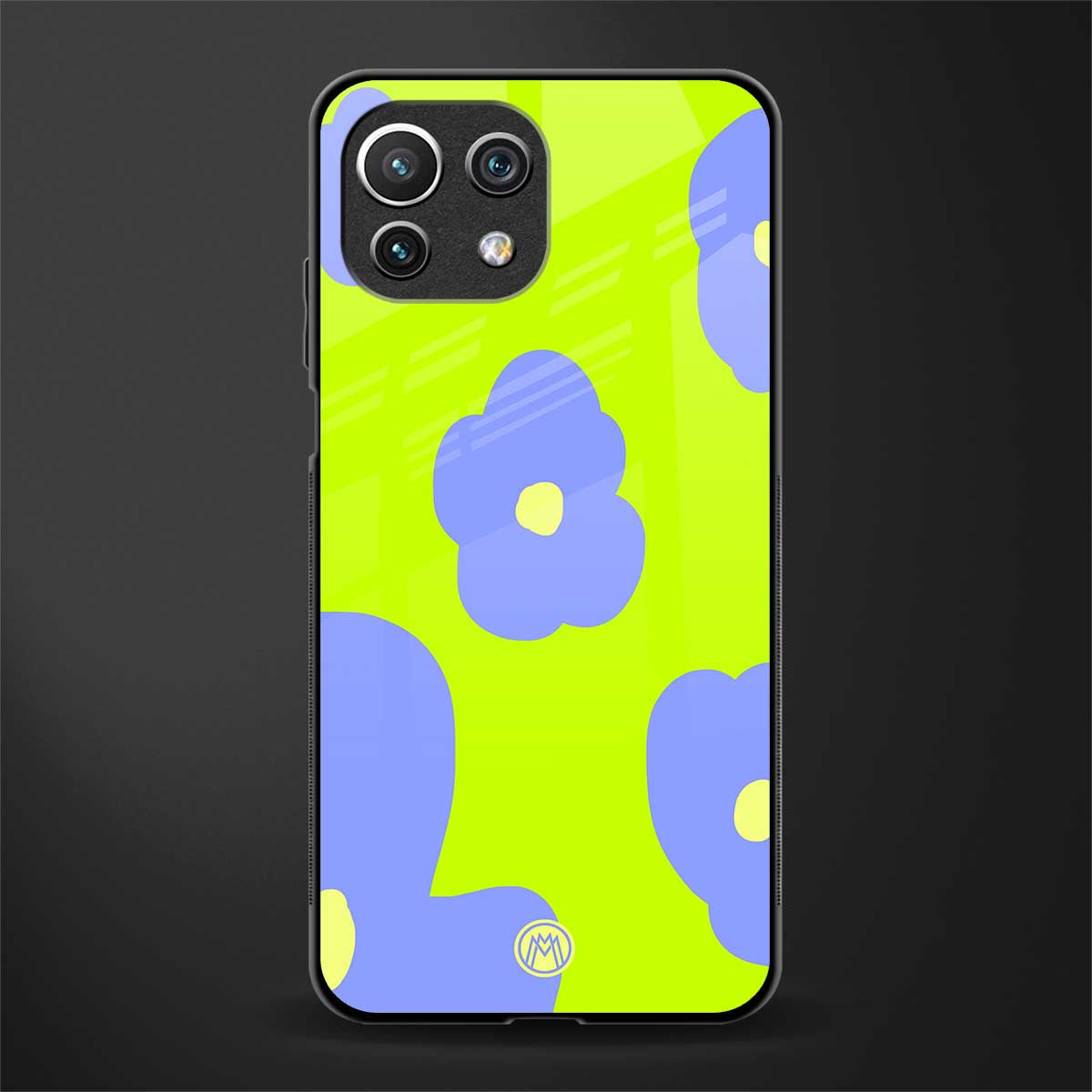 chartreuse arctic flowers glass case for mi 11 lite image