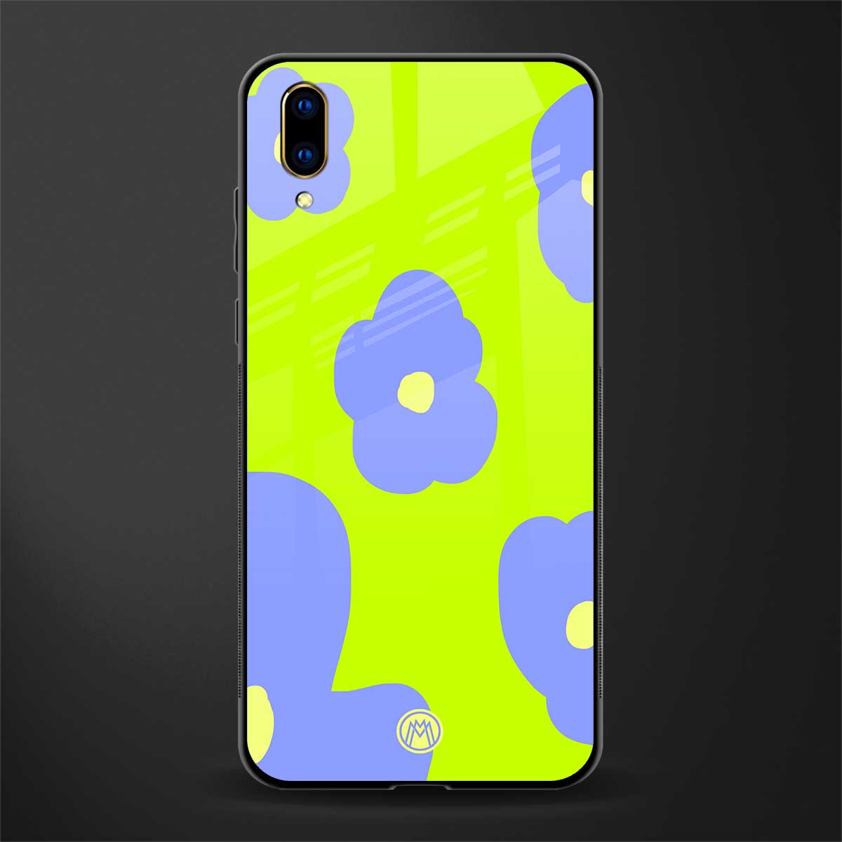 chartreuse arctic flowers glass case for vivo v11 pro image
