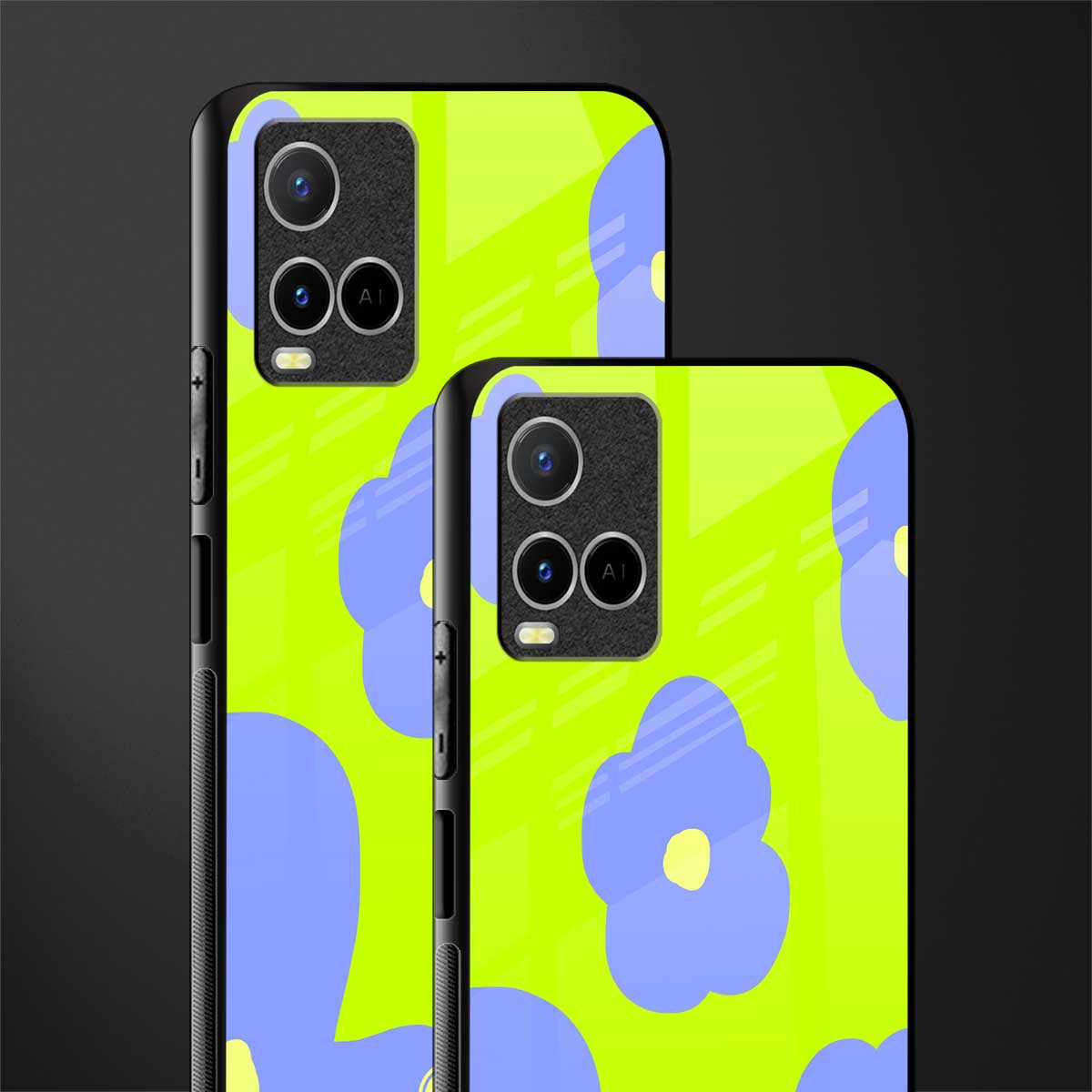 chartreuse arctic flowers glass case for vivo y33s vivo y33t image-2