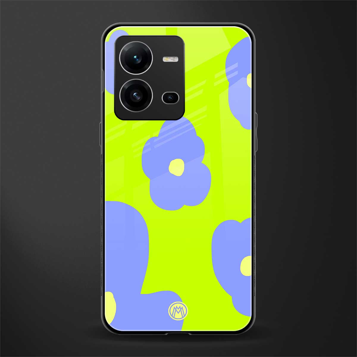 chartreuse arctic flowers back phone cover | glass case for vivo v25-5g
