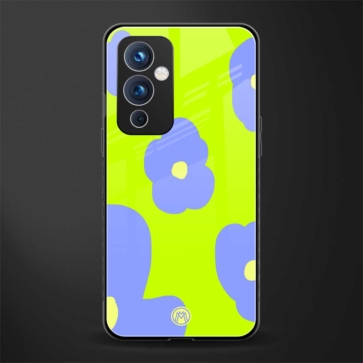chartreuse arctic flowers back phone cover | glass case for oneplus 9