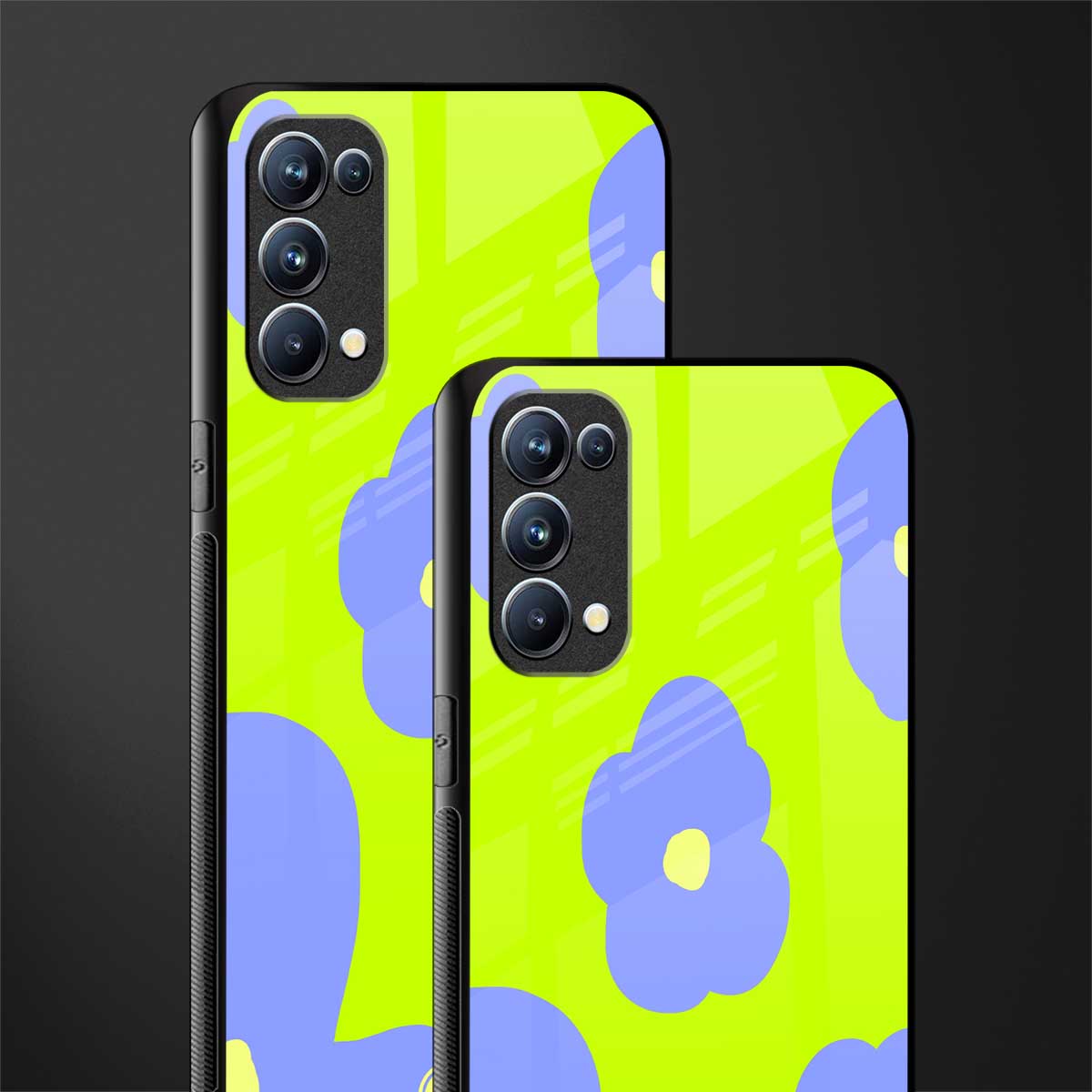 chartreuse arctic flowers back phone cover | glass case for oppo reno 5