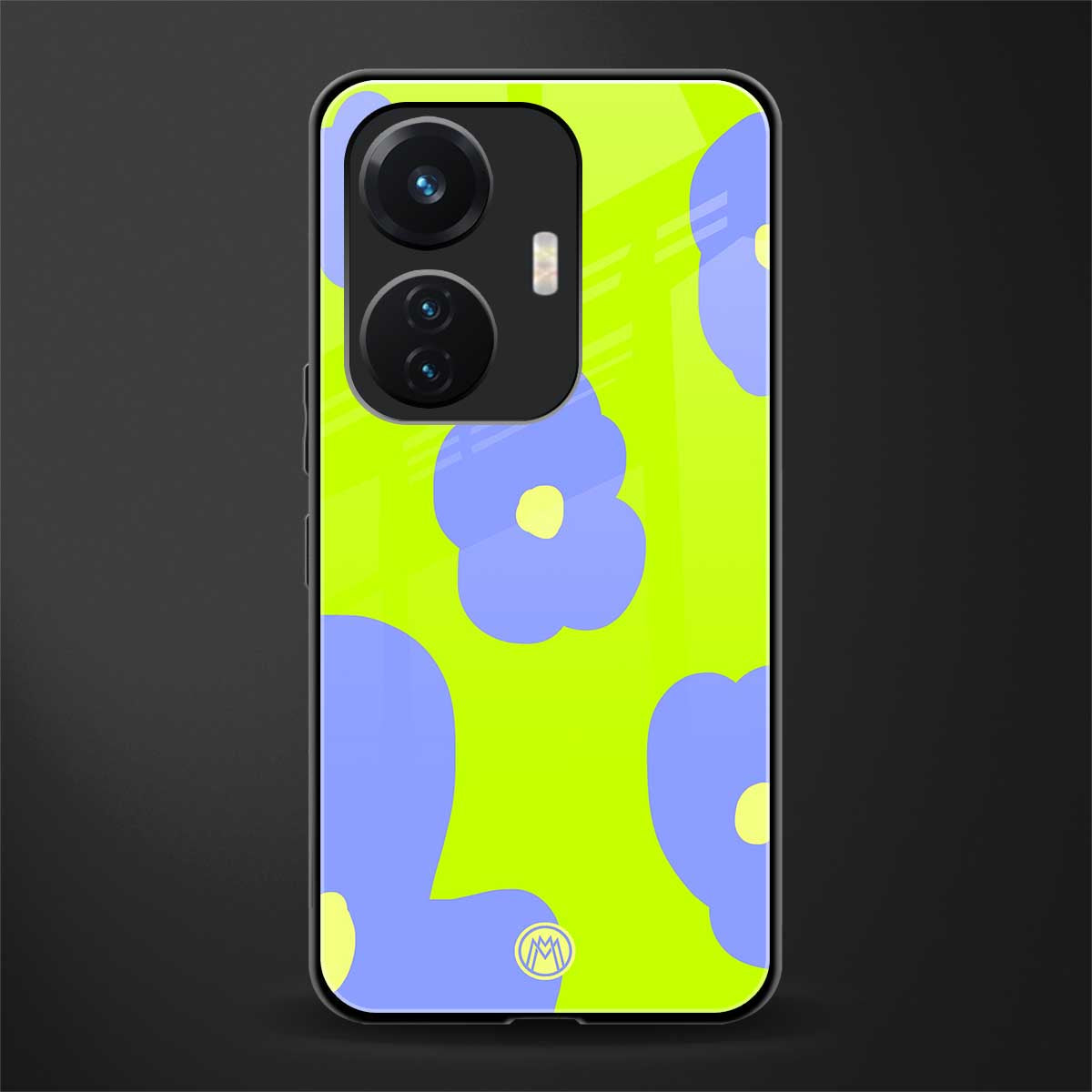 chartreuse arctic flowers back phone cover | glass case for vivo t1 44w 4g