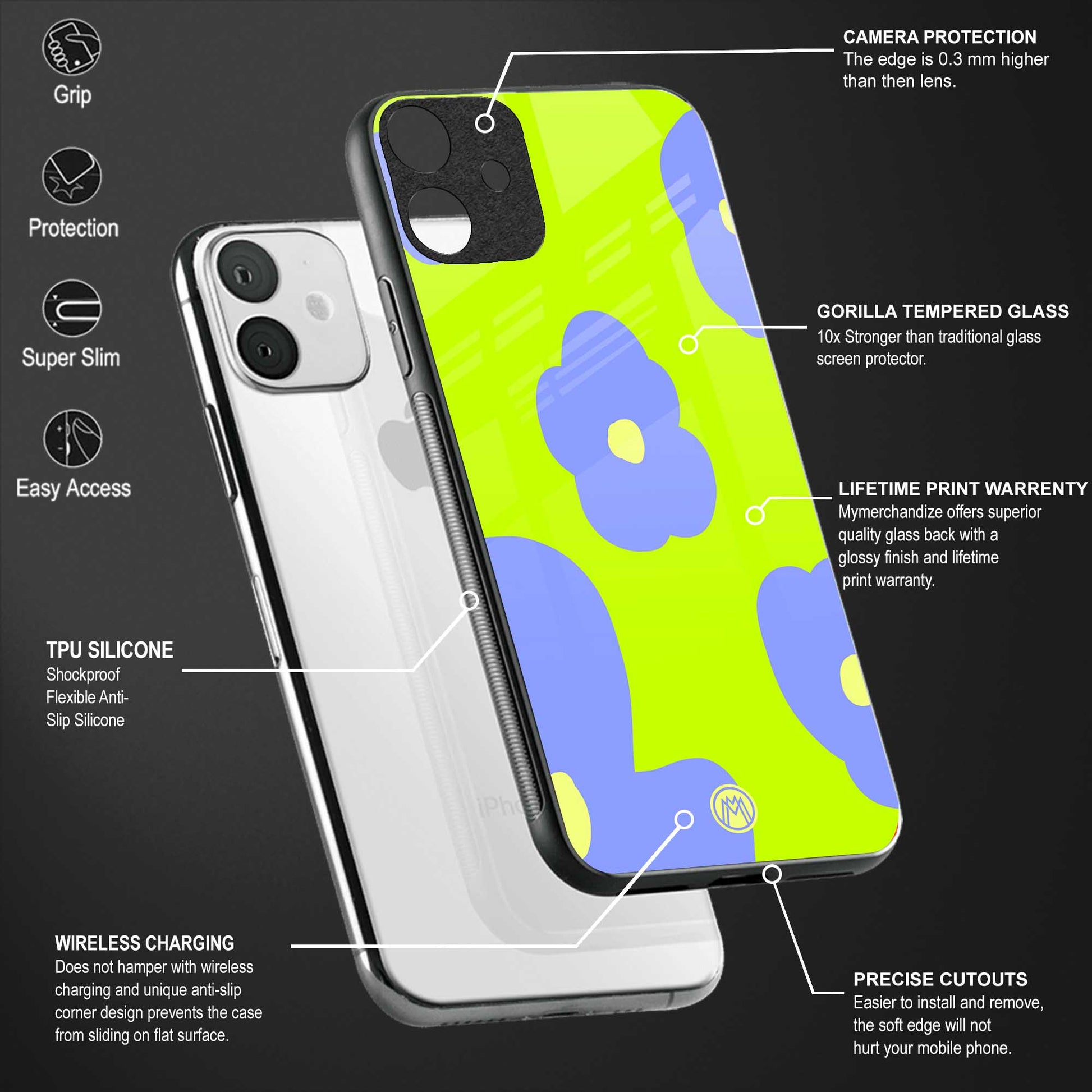 chartreuse arctic flowers glass case for iphone 12 image-4