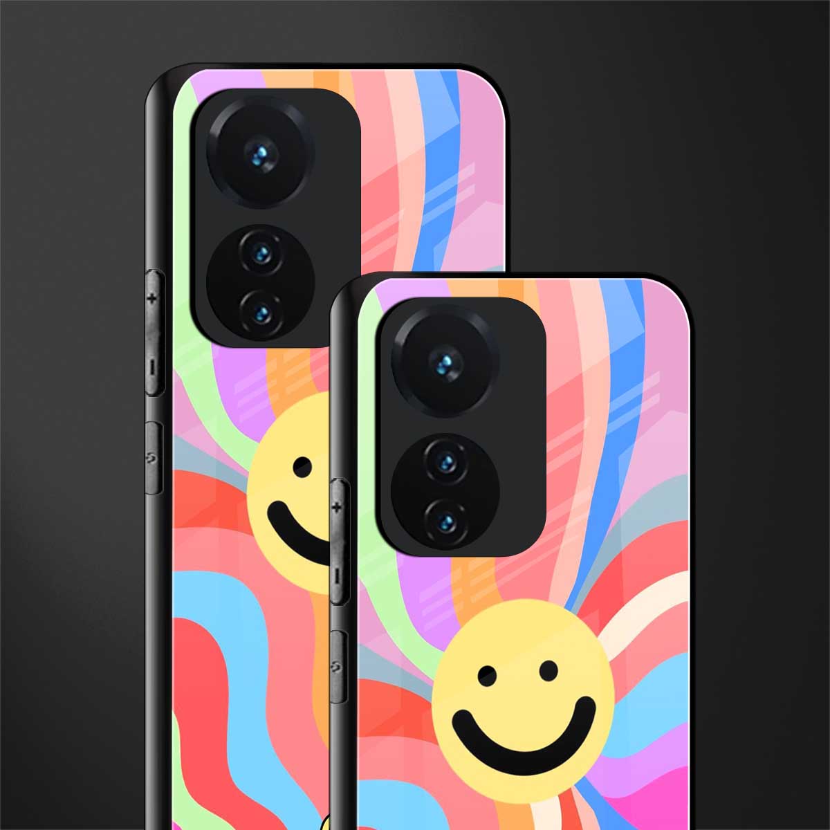 cheerful smiley back phone cover | glass case for vivo t1 44w 4g