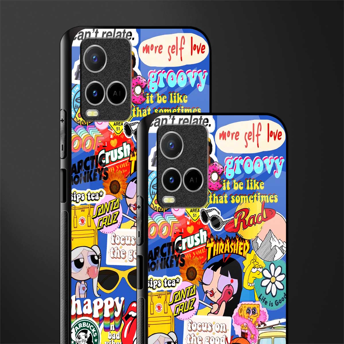 classic collage aesthetic glass case for vivo y33s vivo y33t image-2