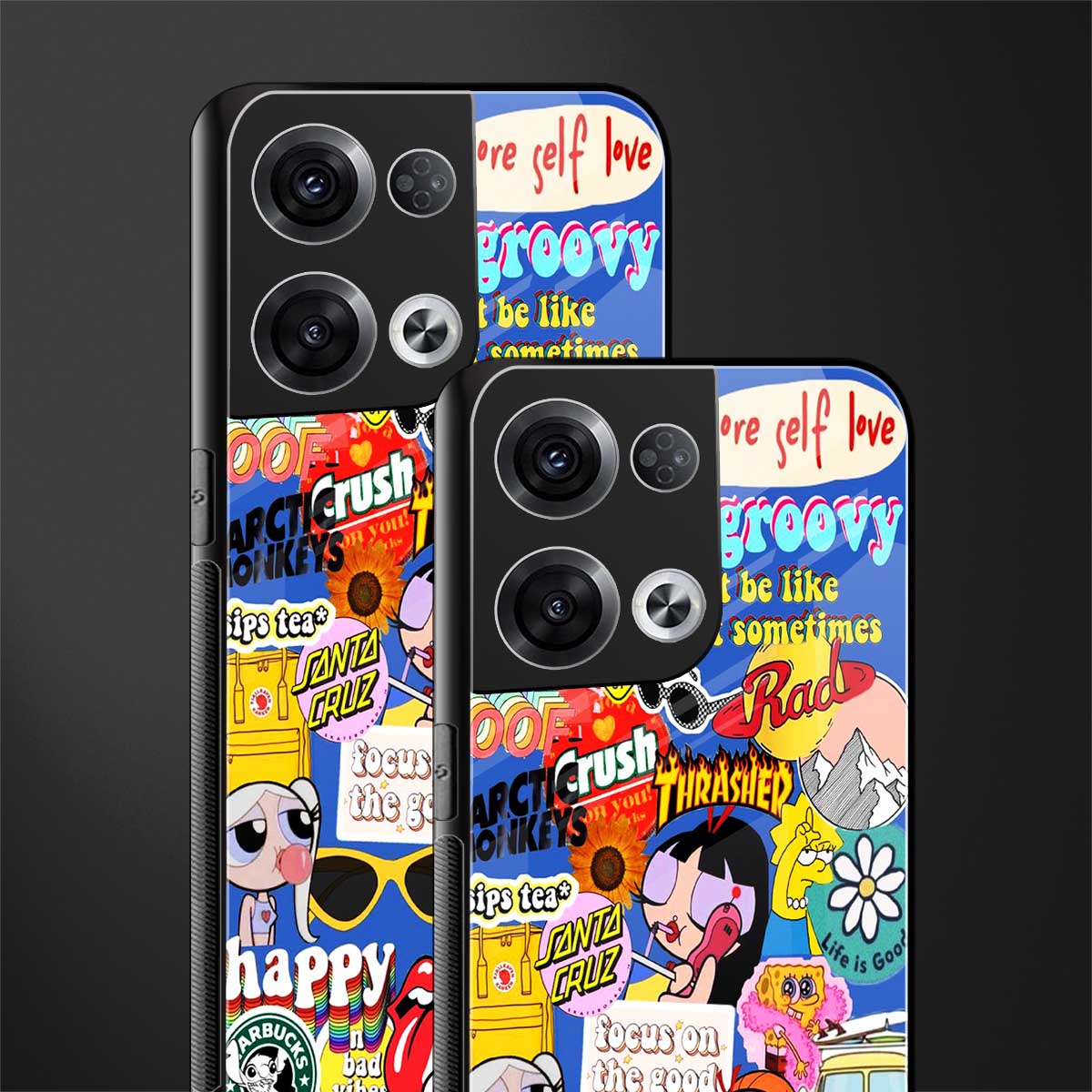 classic collage aesthetic back phone cover | glass case for oppo reno 8