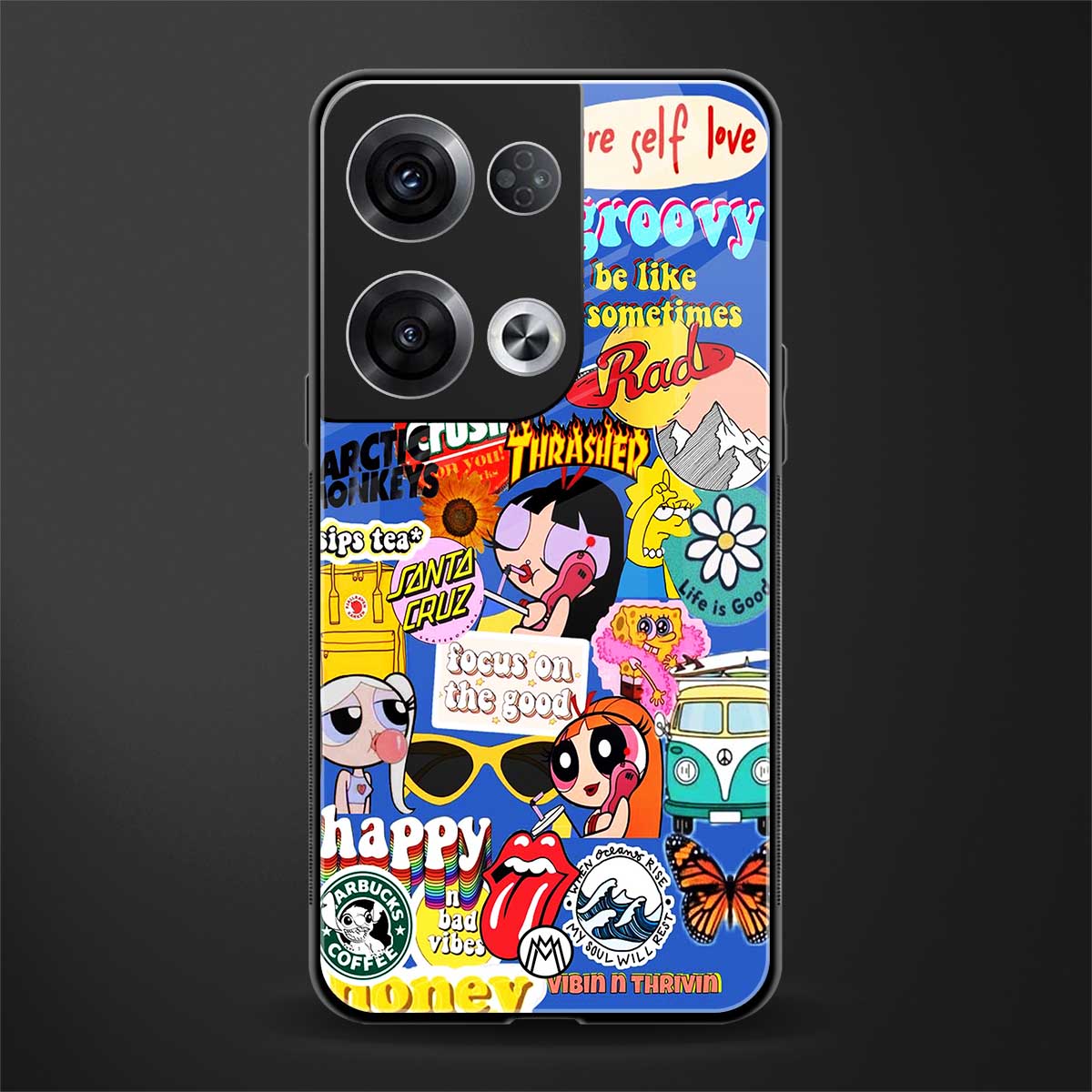 classic collage aesthetic back phone cover | glass case for oppo reno 8