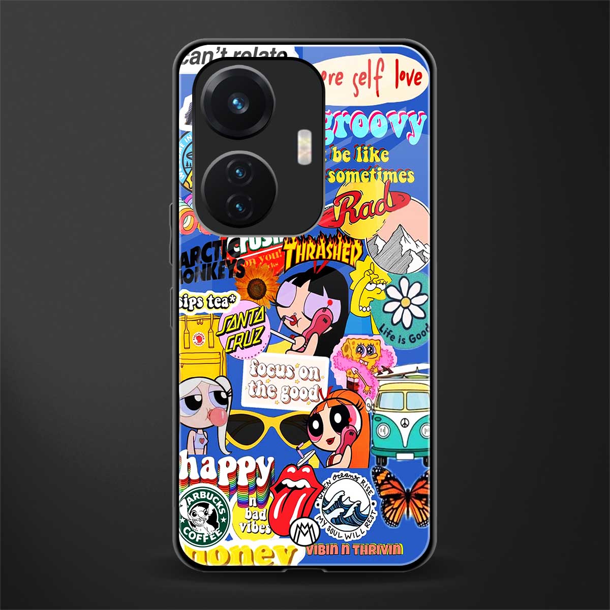classic collage aesthetic back phone cover | glass case for vivo t1 44w 4g